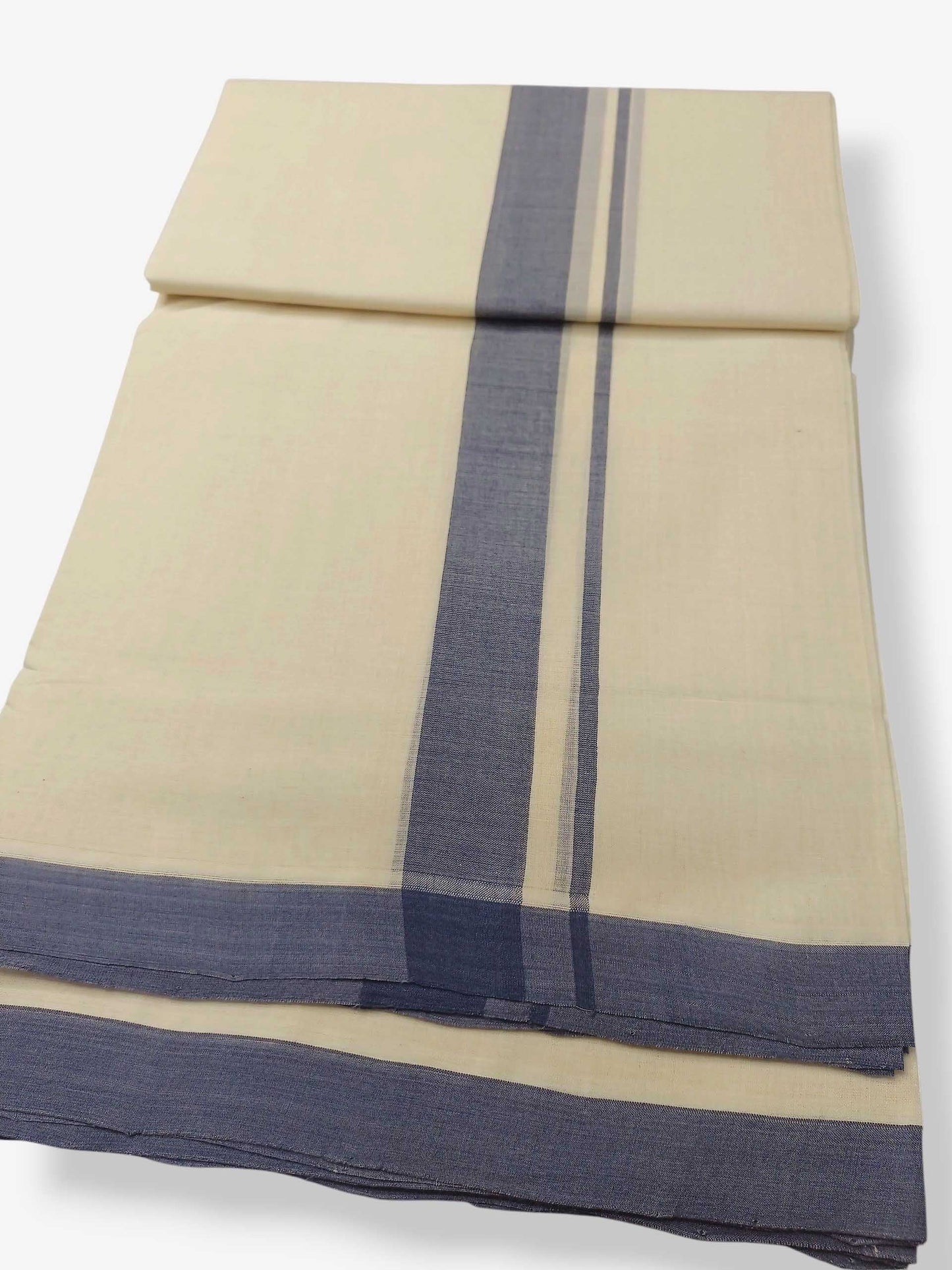 Balaramapuram Handloom Double Mundu Pure Cotton with Blue Border