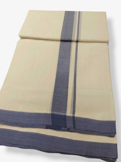 Balaramapuram Handloom Double Mundu Pure Cotton with Blue Border