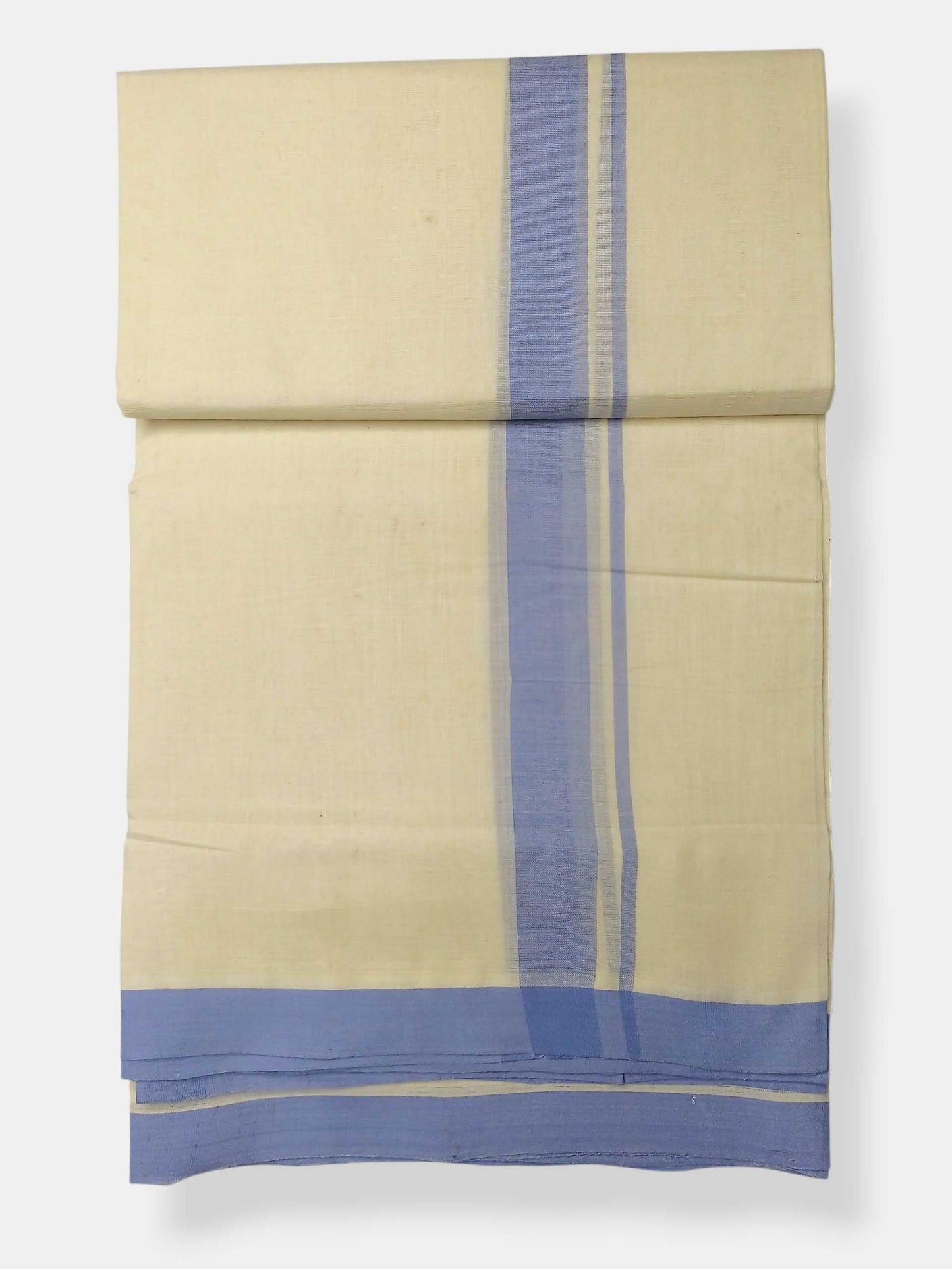 Balaramapuram Handloom Double Mundu Pure Cotton with Blue Border