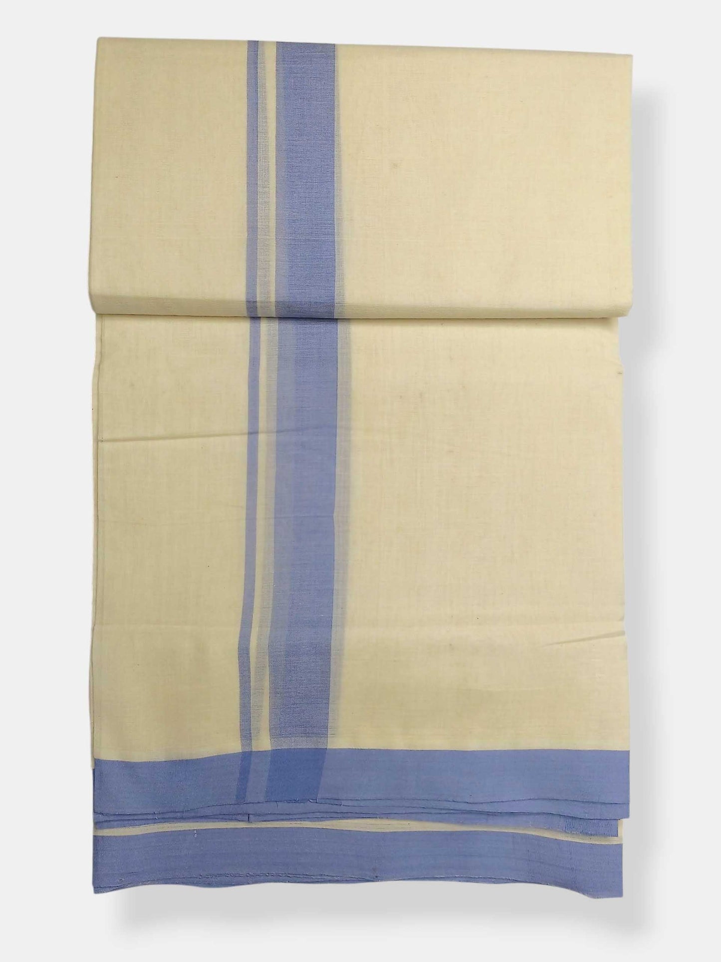 Balaramapuram Handloom Double Mundu Pure Cotton with Blue Border