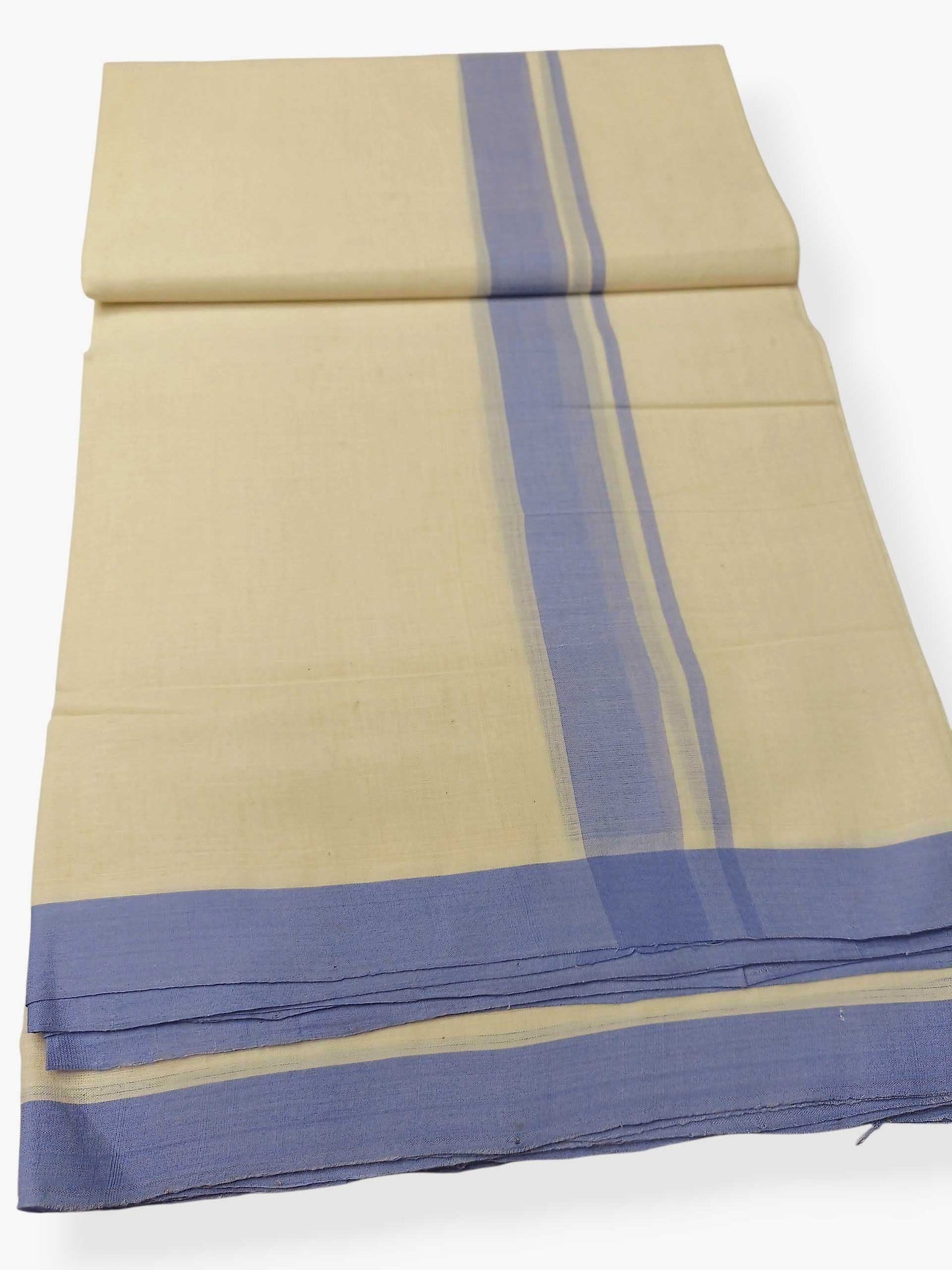 Balaramapuram Handloom Double Mundu Pure Cotton with Blue Border