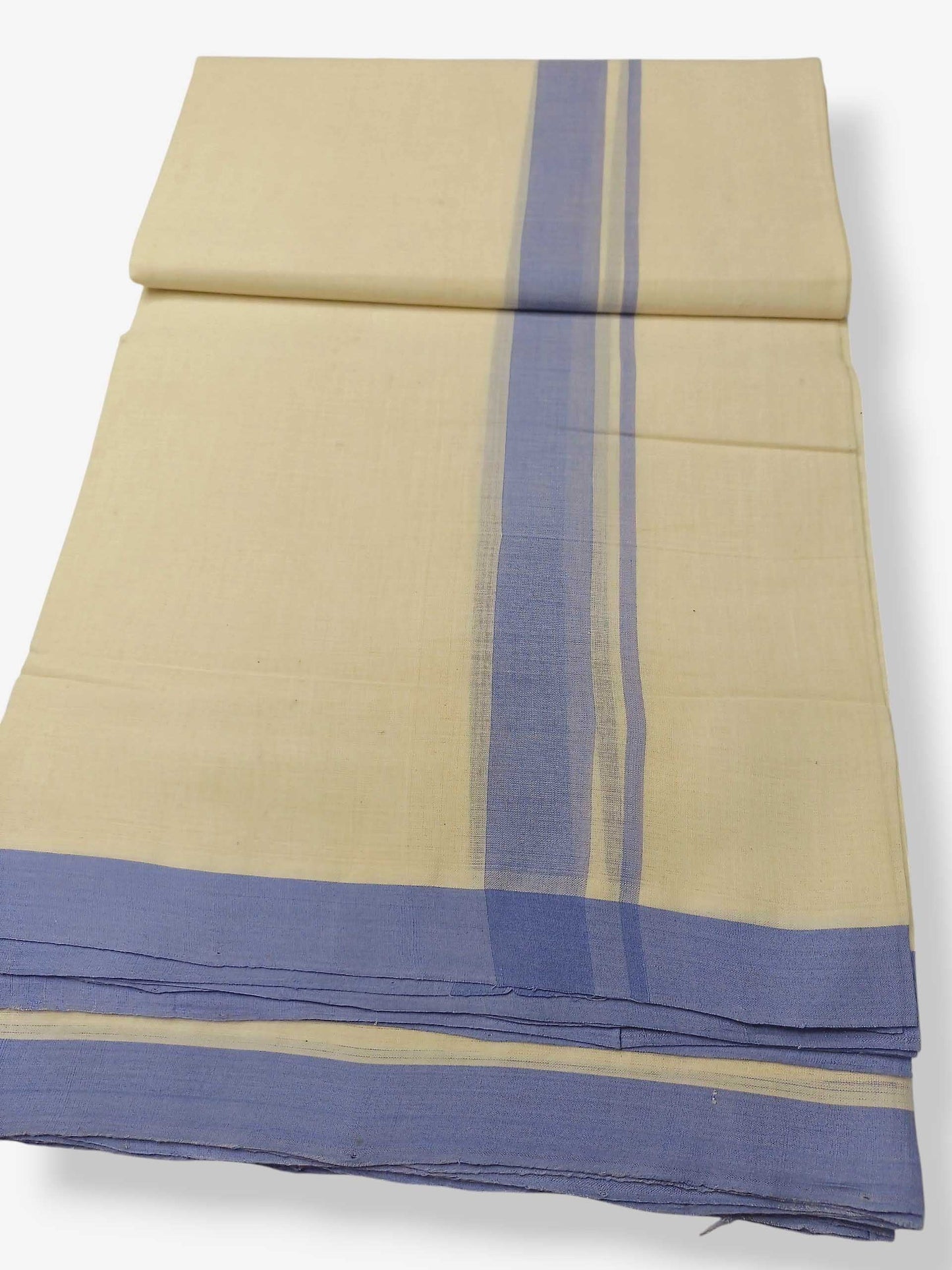Balaramapuram Handloom Double Mundu Pure Cotton with Blue Border