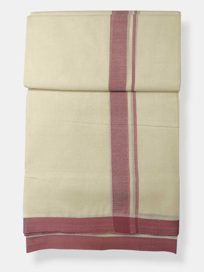 Balaramapuram Handloom Double Mundu Pure Cotton with Rose Border