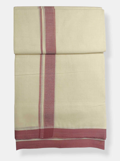 Balaramapuram Handloom Double Mundu Pure Cotton with Rose Border