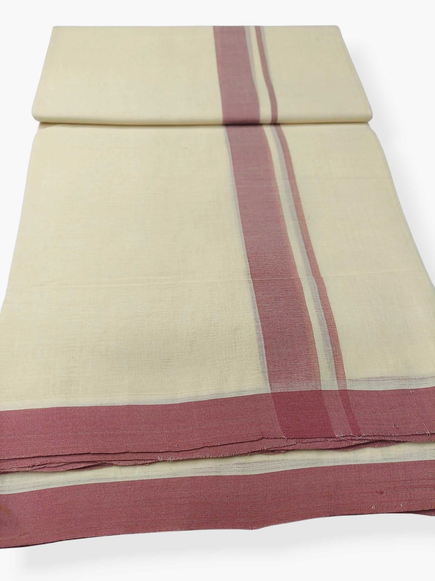 Balaramapuram Handloom Double Mundu Pure Cotton with Rose Border
