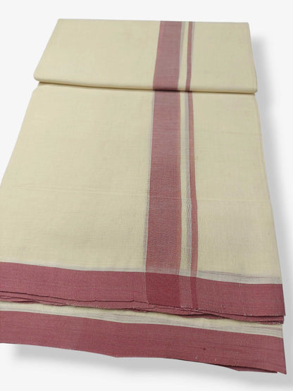 Balaramapuram Handloom Double Mundu Pure Cotton with Rose Border