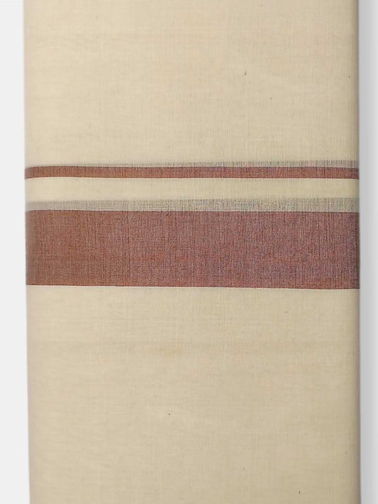 Balaramapuram Handloom Double Mundu Pure Cotton with Brown Border