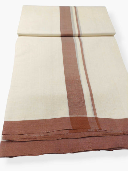 Balaramapuram Handloom Double Mundu Pure Cotton with Brown Border