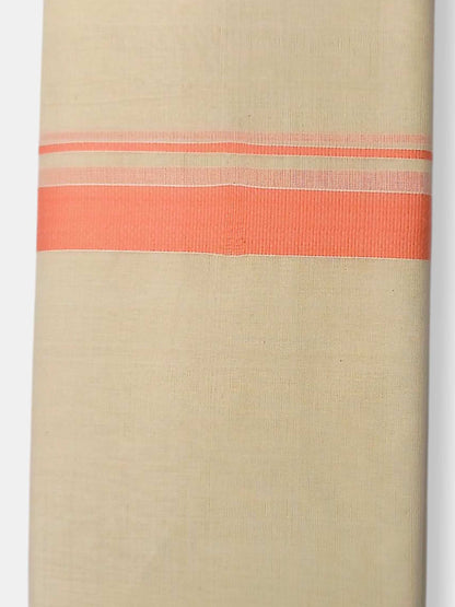 Balaramapuram Handloom Double Mundu Pure Cotton with Orange Border