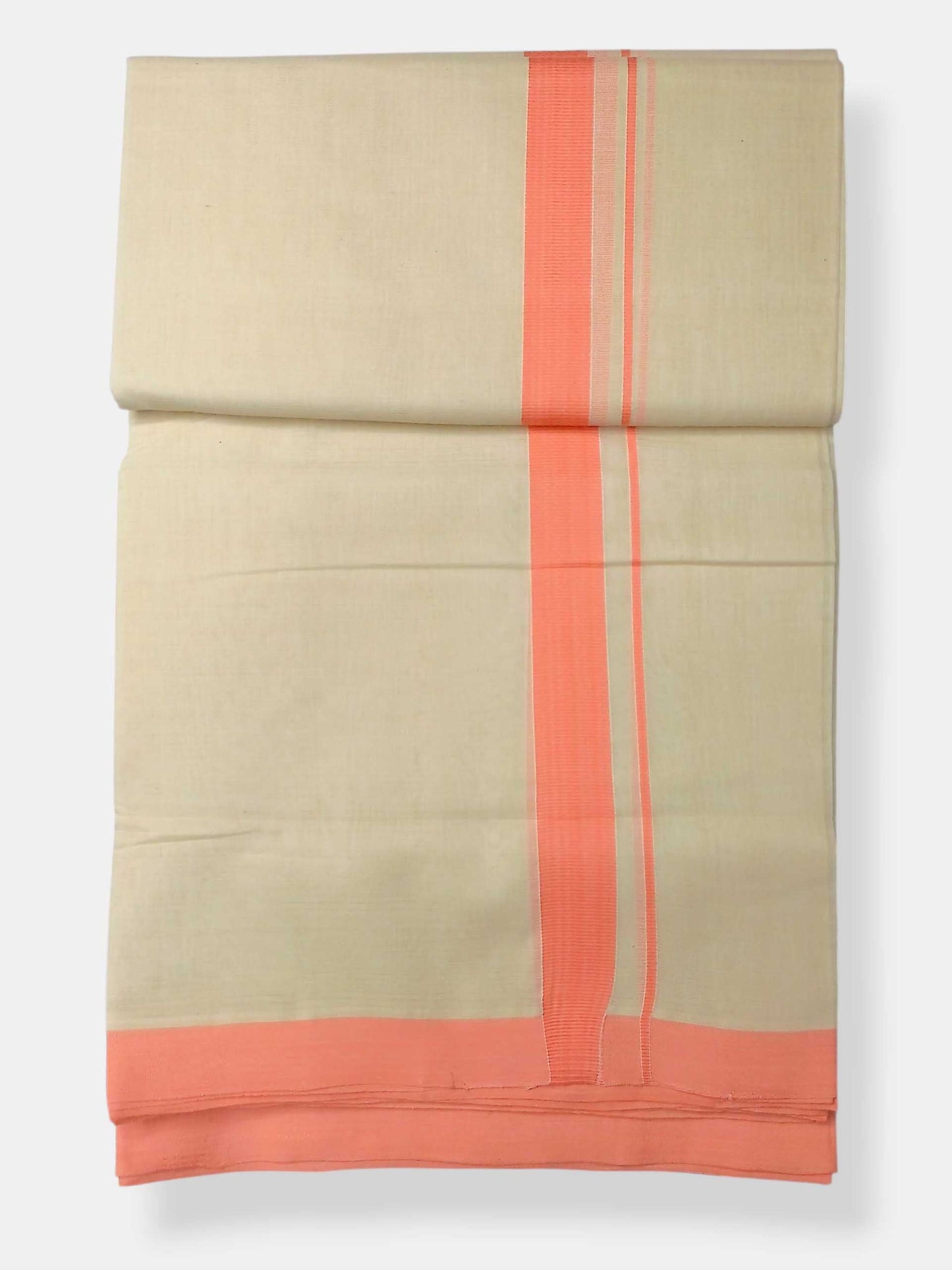 Balaramapuram Handloom Double Mundu Pure Cotton with Orange Border