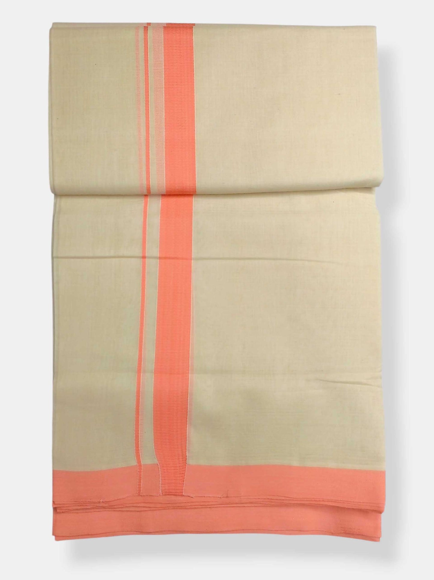 Balaramapuram Handloom Double Mundu Pure Cotton with Orange Border