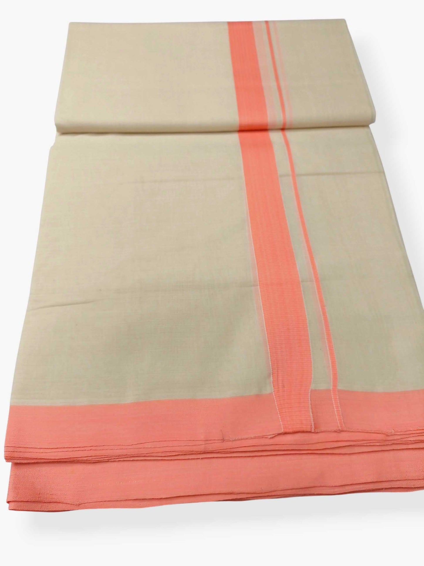 Balaramapuram Handloom Double Mundu Pure Cotton with Orange Border