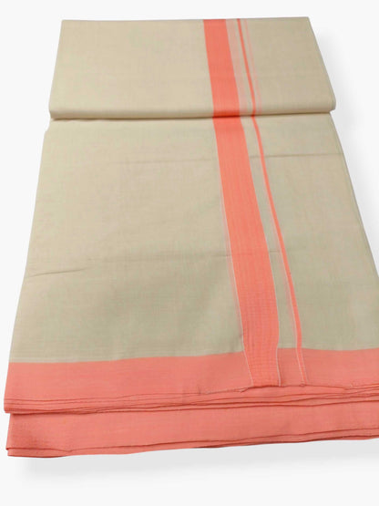 Balaramapuram Handloom Double Mundu Pure Cotton with Orange Border