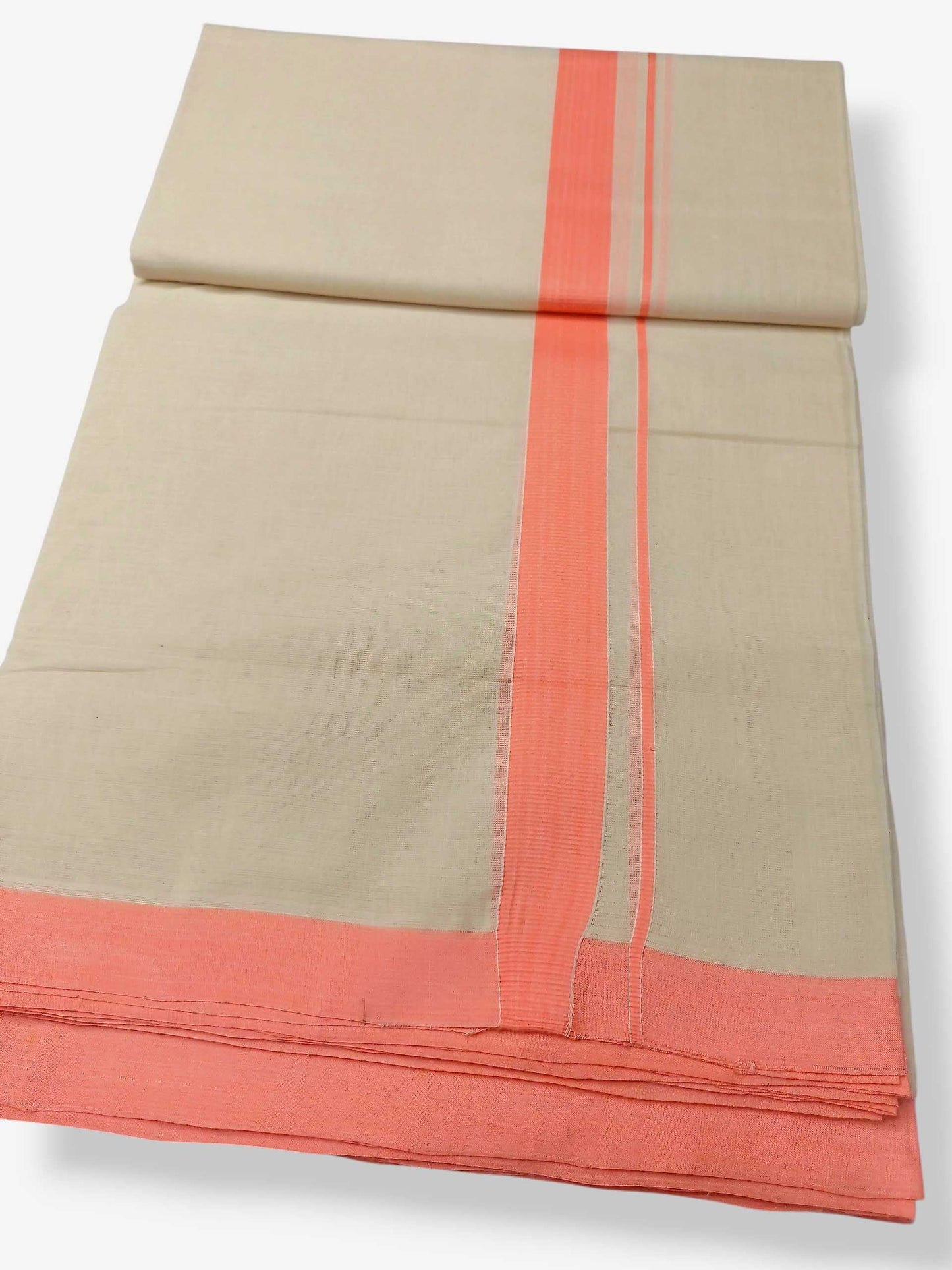 Balaramapuram Handloom Double Mundu Pure Cotton with Orange Border