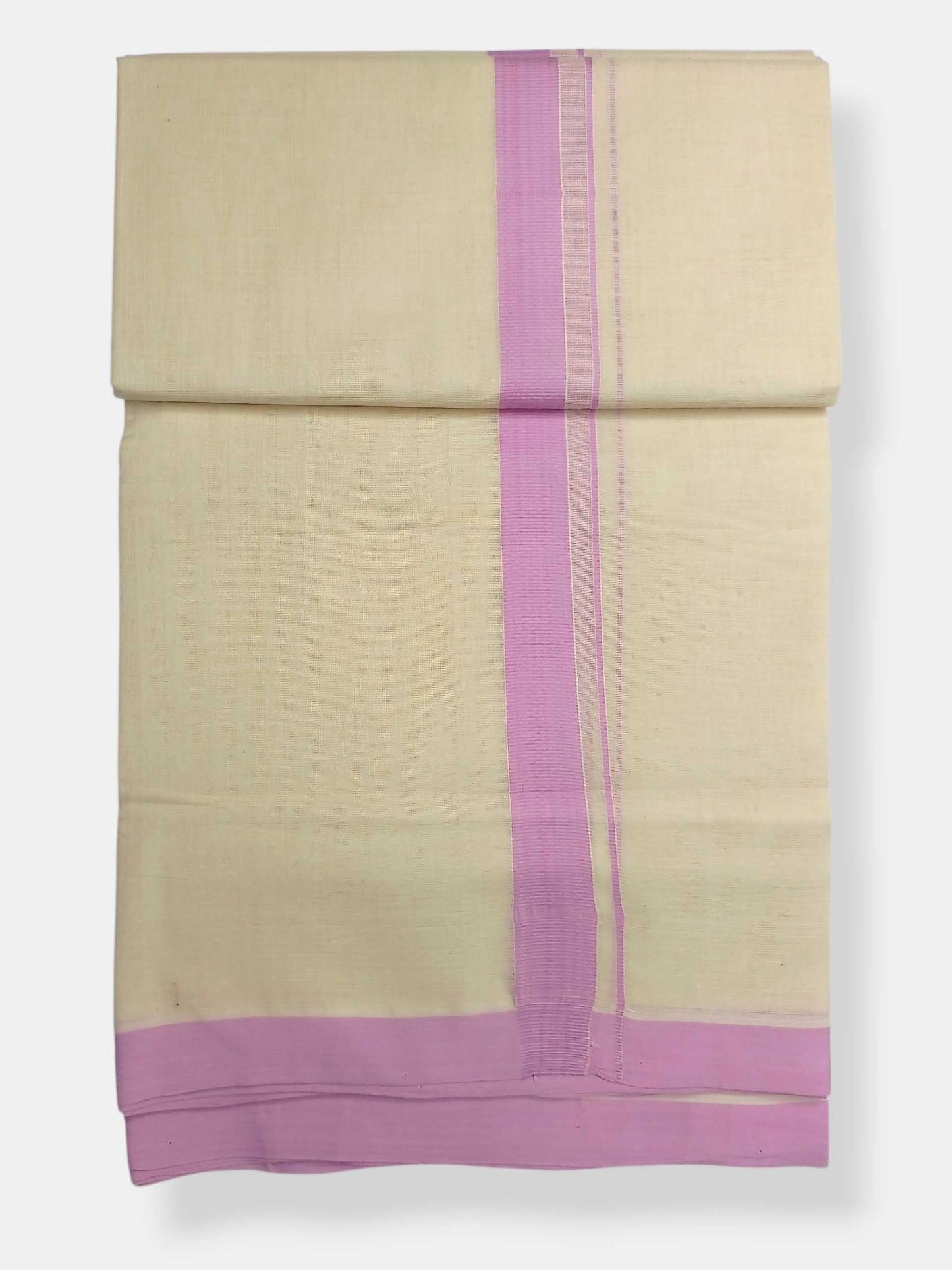 Balaramapuram Handloom Double Mundu Pure Cotton with Rose Border