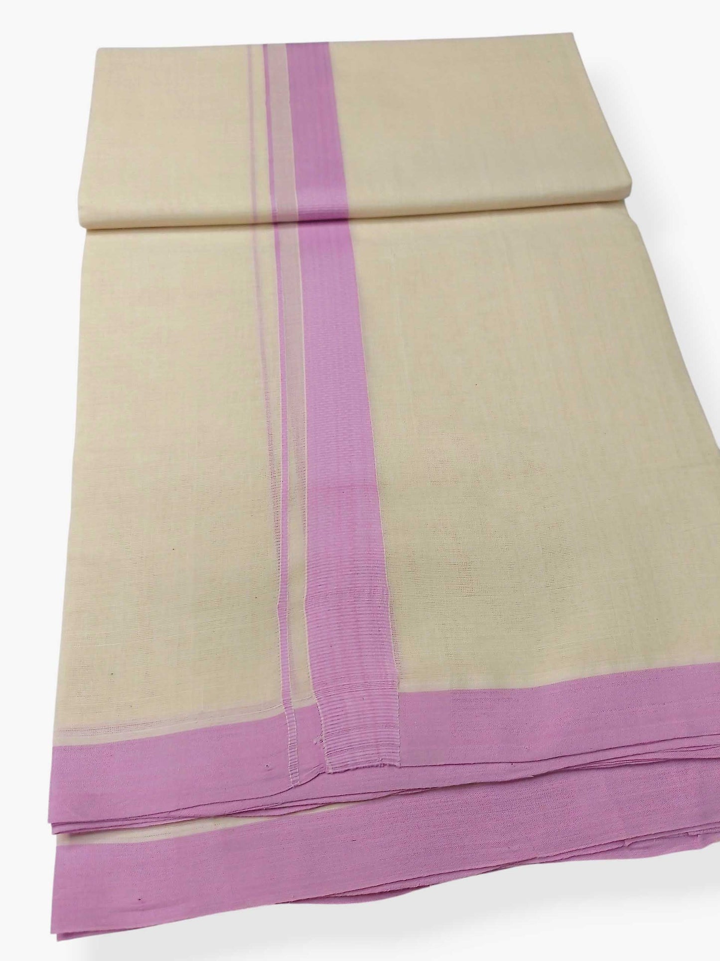 Balaramapuram Handloom Double Mundu Pure Cotton with Rose Border
