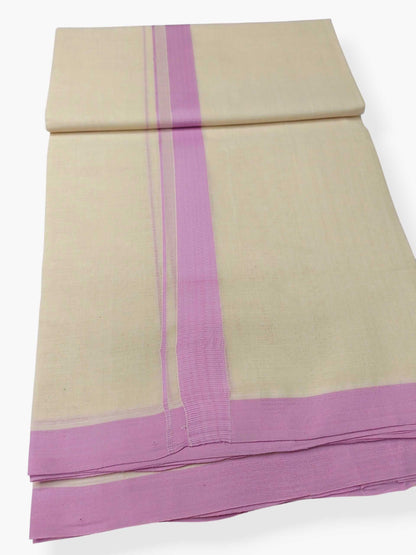 Balaramapuram Handloom Double Mundu Pure Cotton with Rose Border