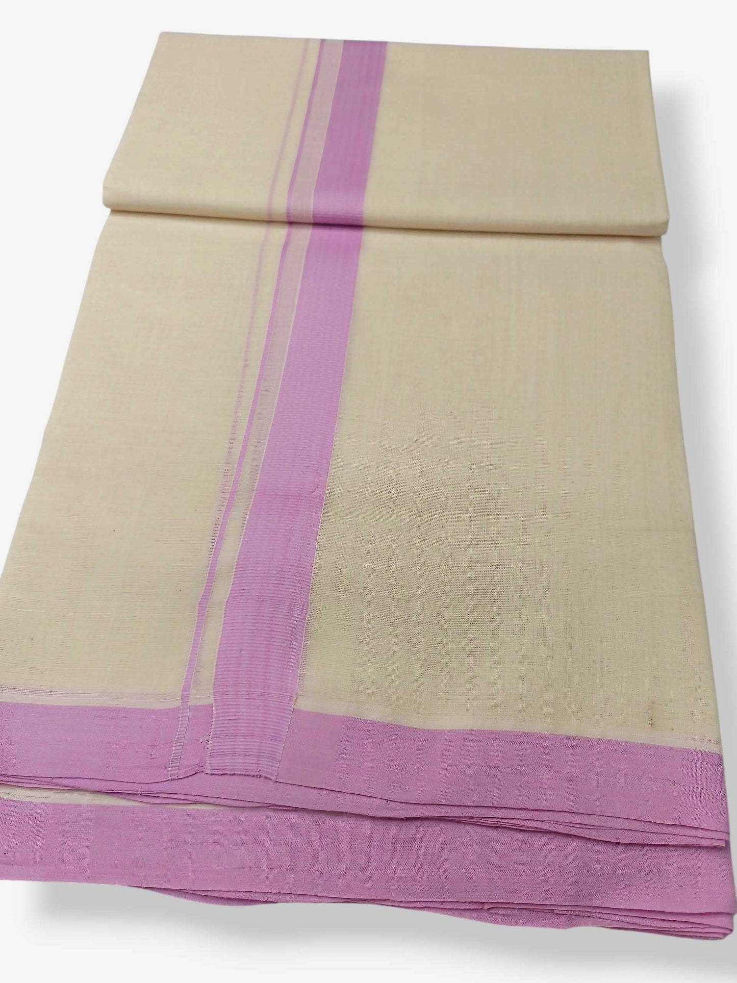 Balaramapuram Handloom Double Mundu Pure Cotton with Rose Border