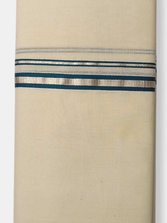 Balaramapuram Handloom Double Mundu Pure Cotton with Green Border