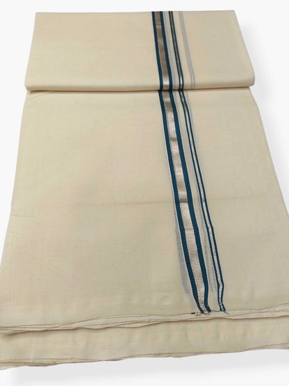 Balaramapuram Handloom Double Mundu Pure Cotton with Green Border