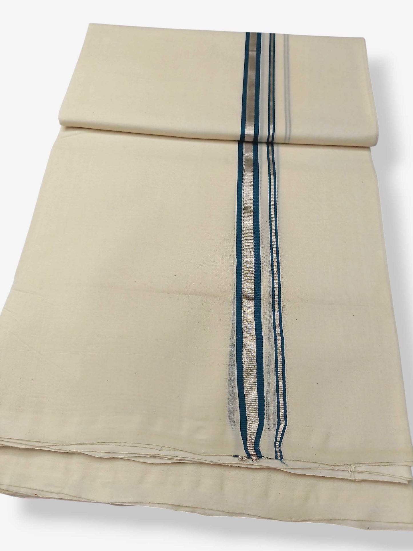 Balaramapuram Handloom Double Mundu Pure Cotton with Green Border
