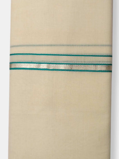 Balaramapuram Handloom Double Mundu Pure Cotton with Green Border