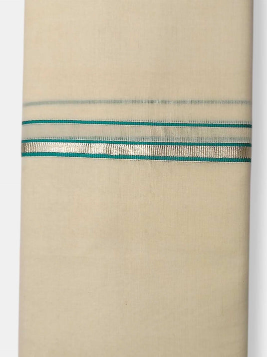 Balaramapuram Handloom Double Mundu Pure Cotton with Green Border