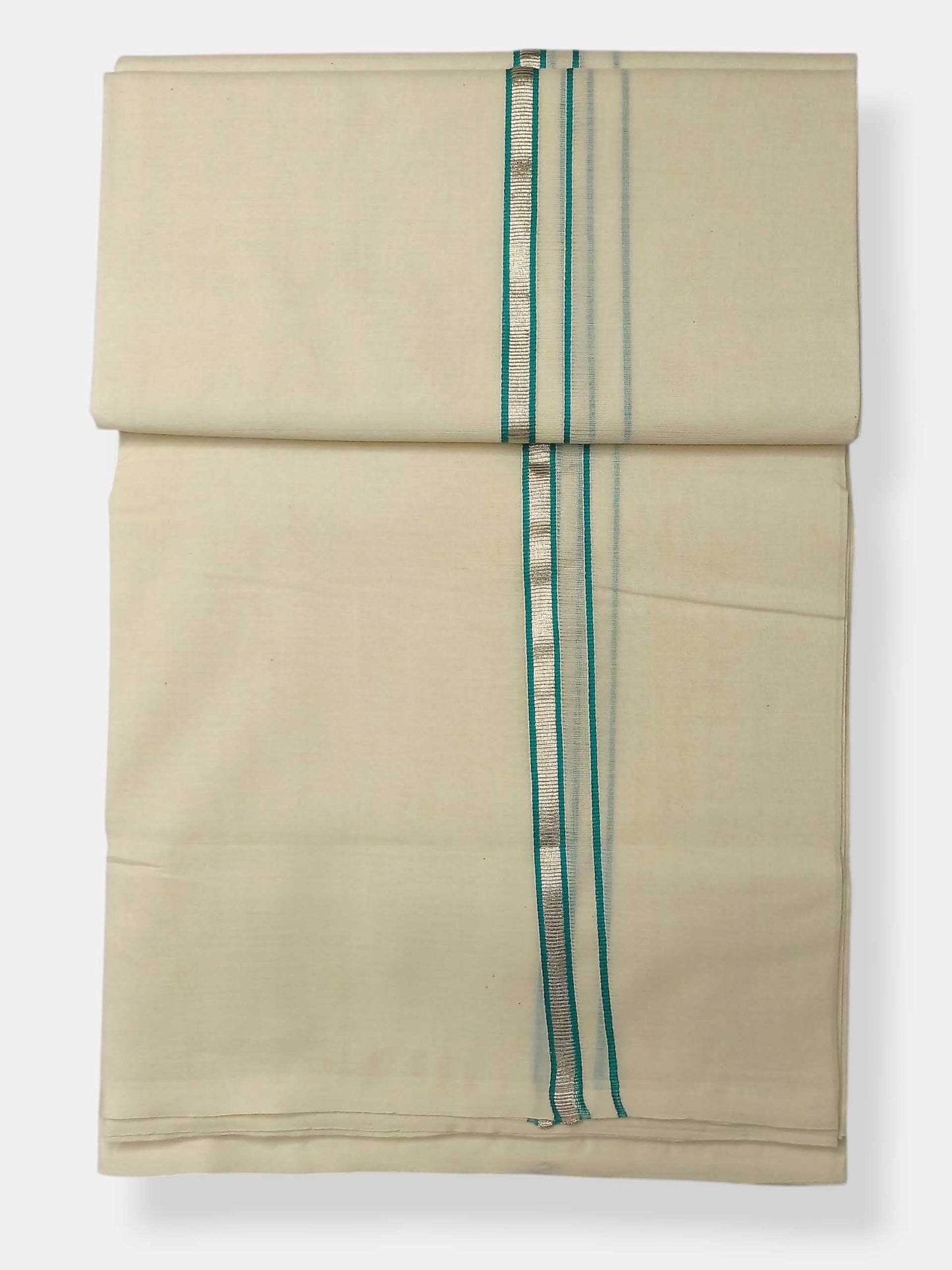Balaramapuram Handloom Double Mundu Pure Cotton with Green Border