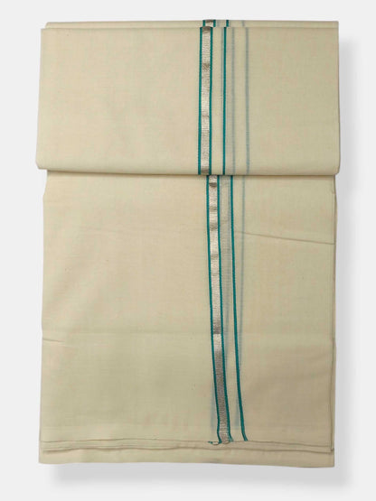 Balaramapuram Handloom Double Mundu Pure Cotton with Green Border