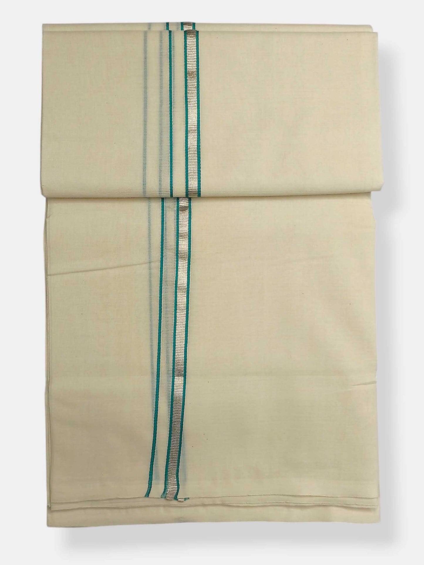Balaramapuram Handloom Double Mundu Pure Cotton with Green Border
