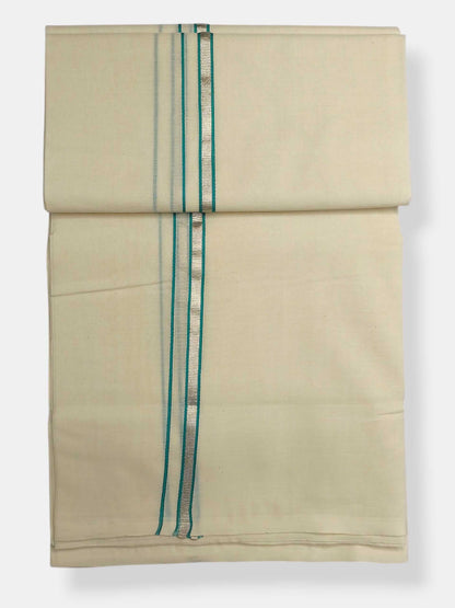 Balaramapuram Handloom Double Mundu Pure Cotton with Green Border