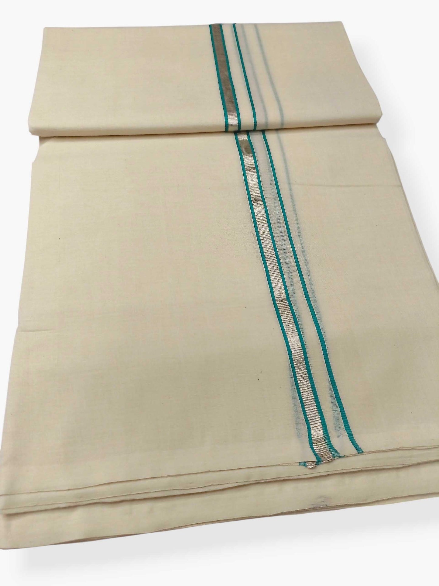 Balaramapuram Handloom Double Mundu Pure Cotton with Green Border