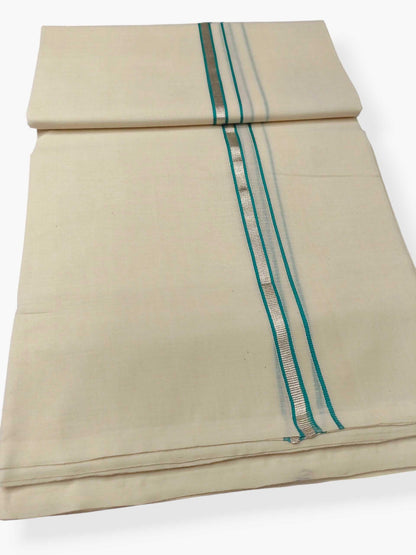 Balaramapuram Handloom Double Mundu Pure Cotton with Green Border