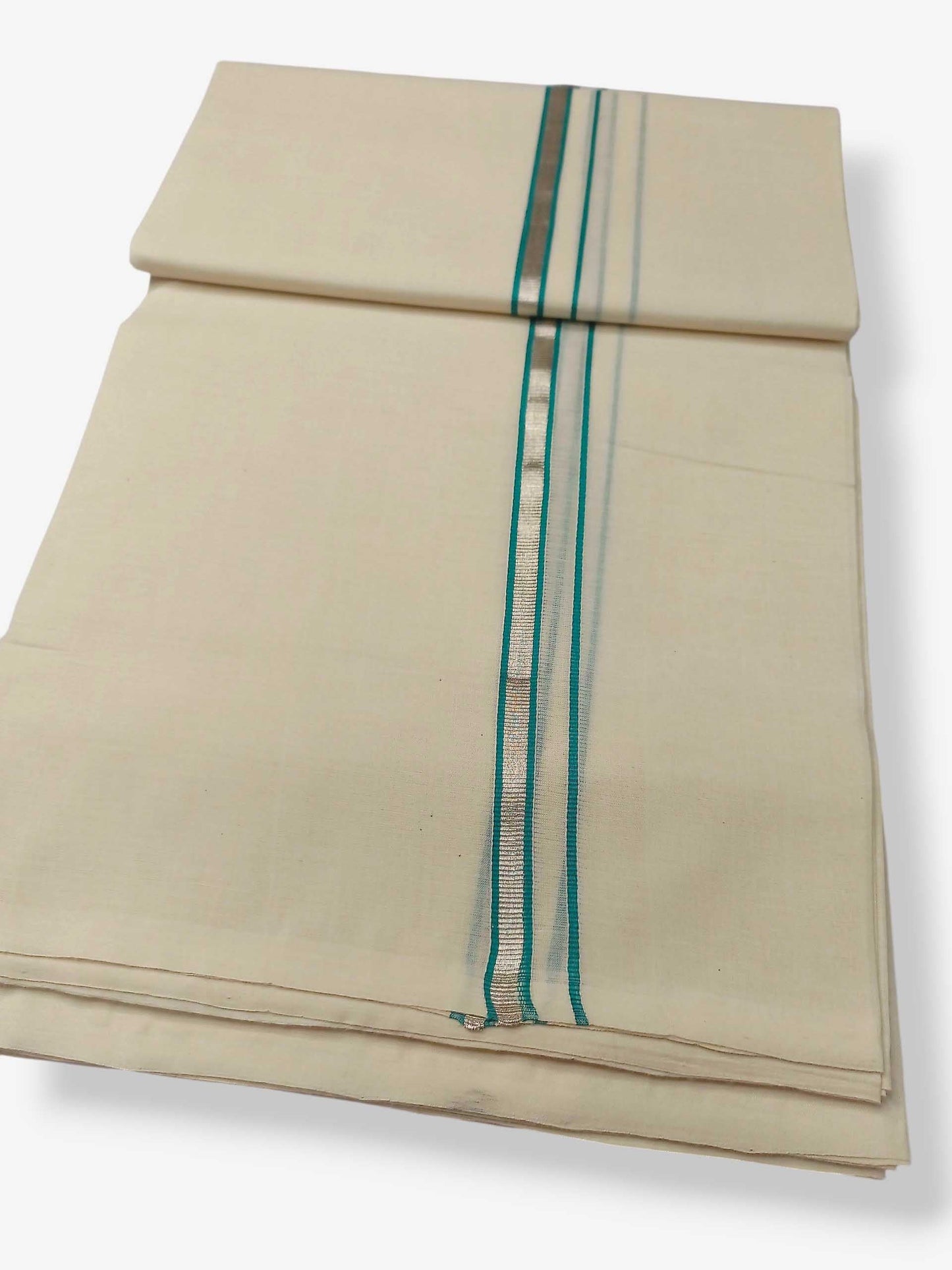 Balaramapuram Handloom Double Mundu Pure Cotton with Green Border