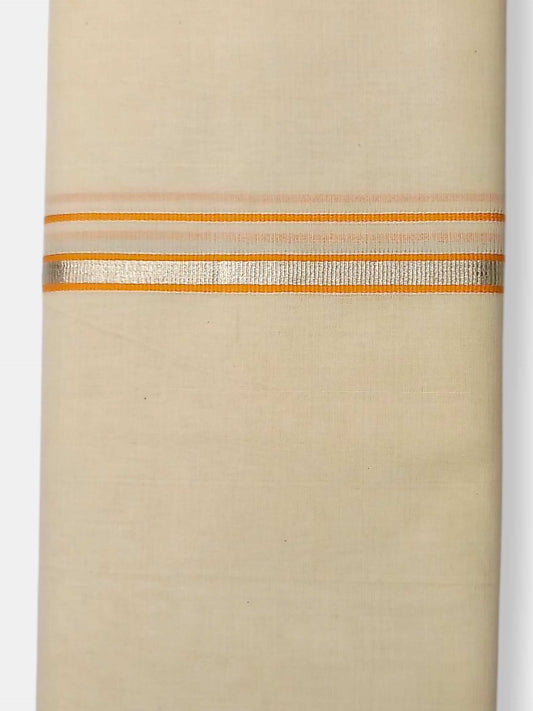 Balaramapuram Handloom Double Mundu Pure Cotton with Orange Border