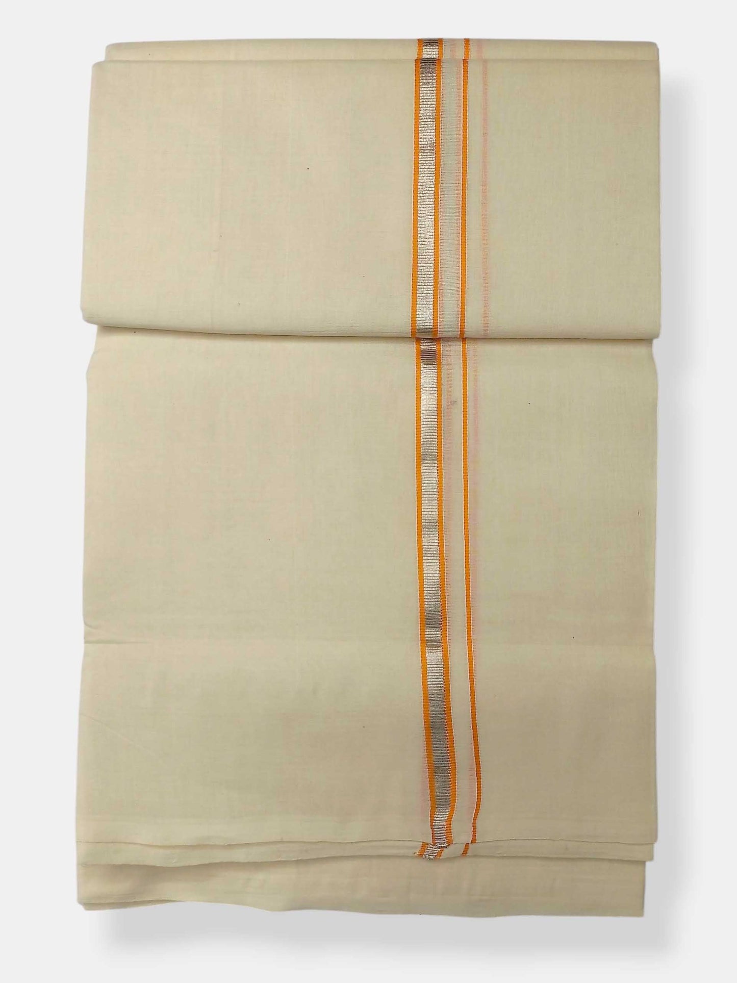 Balaramapuram Handloom Double Mundu Pure Cotton with Orange Border