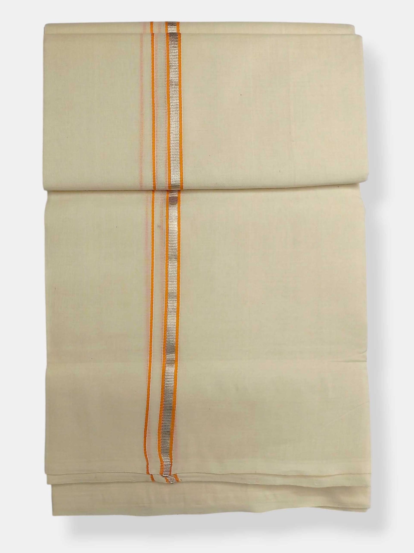Balaramapuram Handloom Double Mundu Pure Cotton with Orange Border