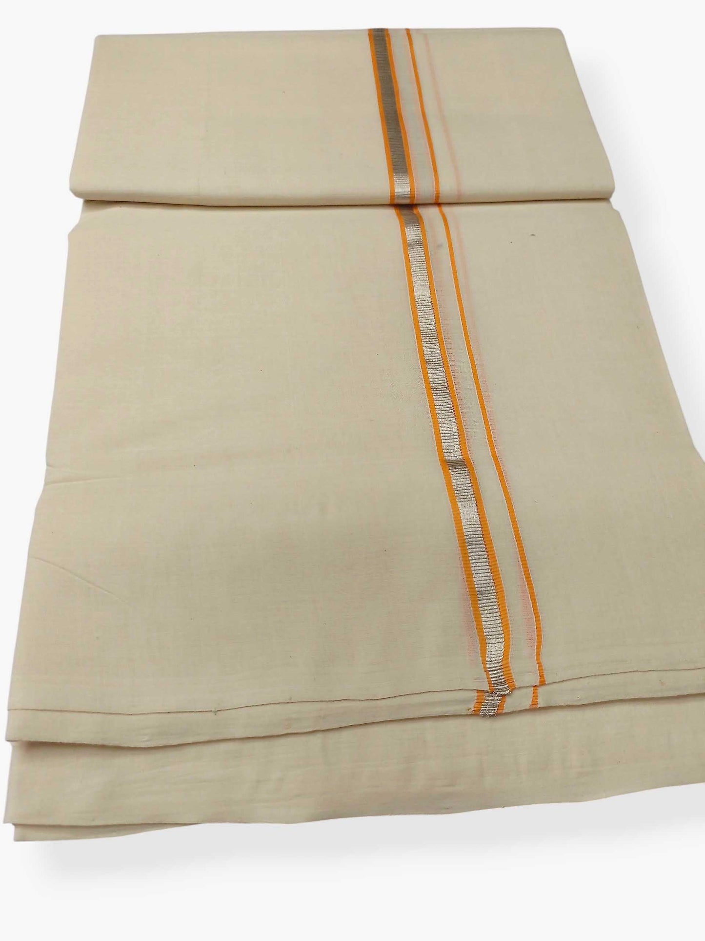 Balaramapuram Handloom Double Mundu Pure Cotton with Orange Border