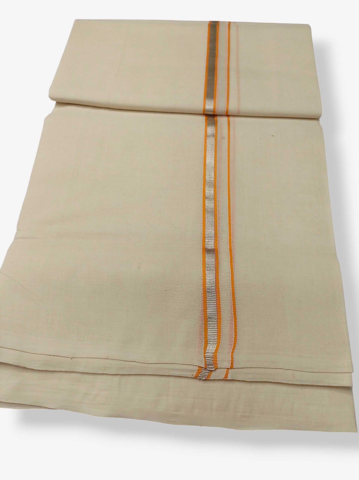 Balaramapuram Handloom Double Mundu Pure Cotton with Orange Border