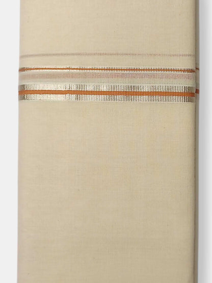 Balaramapuram Handloom Double Mundu Pure Cotton with Brown Border