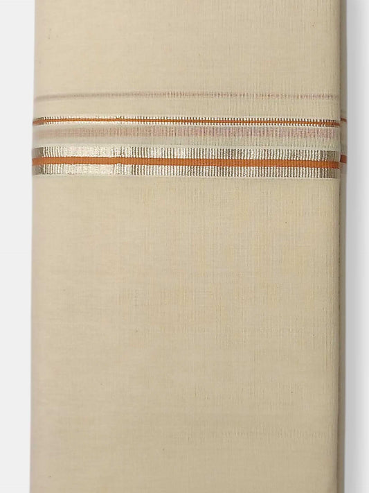 Balaramapuram Handloom Double Mundu Pure Cotton with Brown Border
