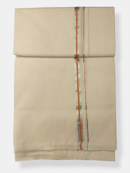 Balaramapuram Handloom Double Mundu Pure Cotton with Brown Border