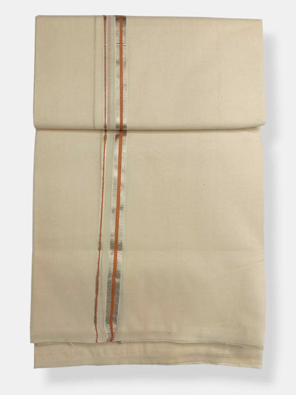 Balaramapuram Handloom Double Mundu Pure Cotton with Brown Border
