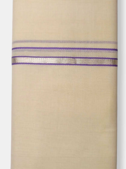 Balaramapuram Handloom Double Mundu Pure Cotton with Lavender Border