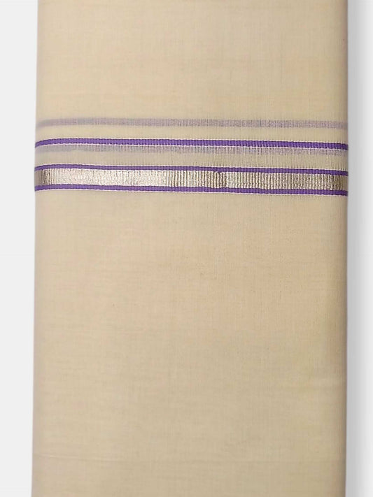 Balaramapuram Handloom Double Mundu Pure Cotton with Lavender Border