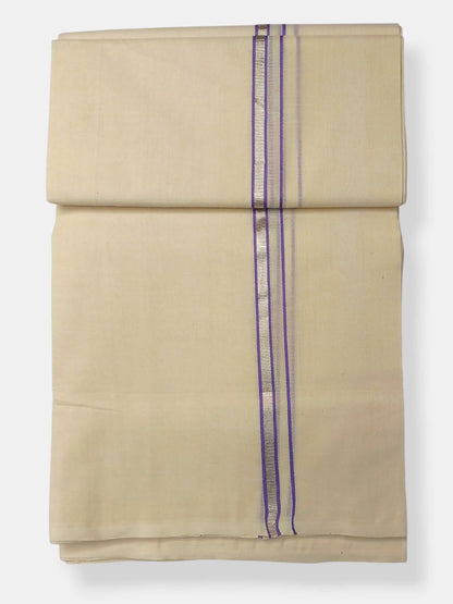 Balaramapuram Handloom Double Mundu Pure Cotton with Lavender Border