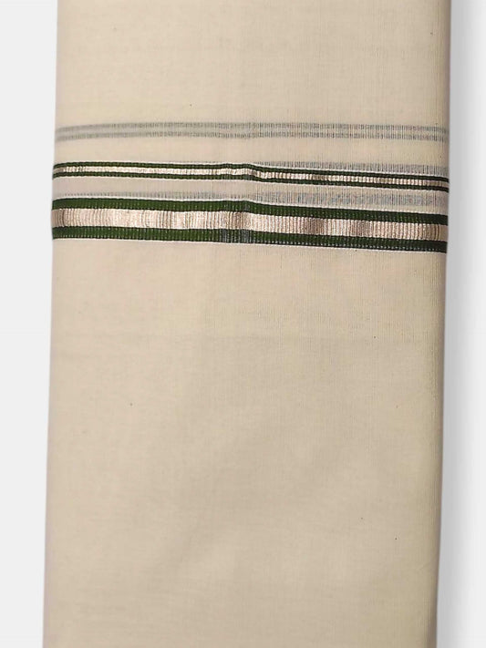 Balaramapuram Handloom Double Mundu Pure Cotton with Green Border