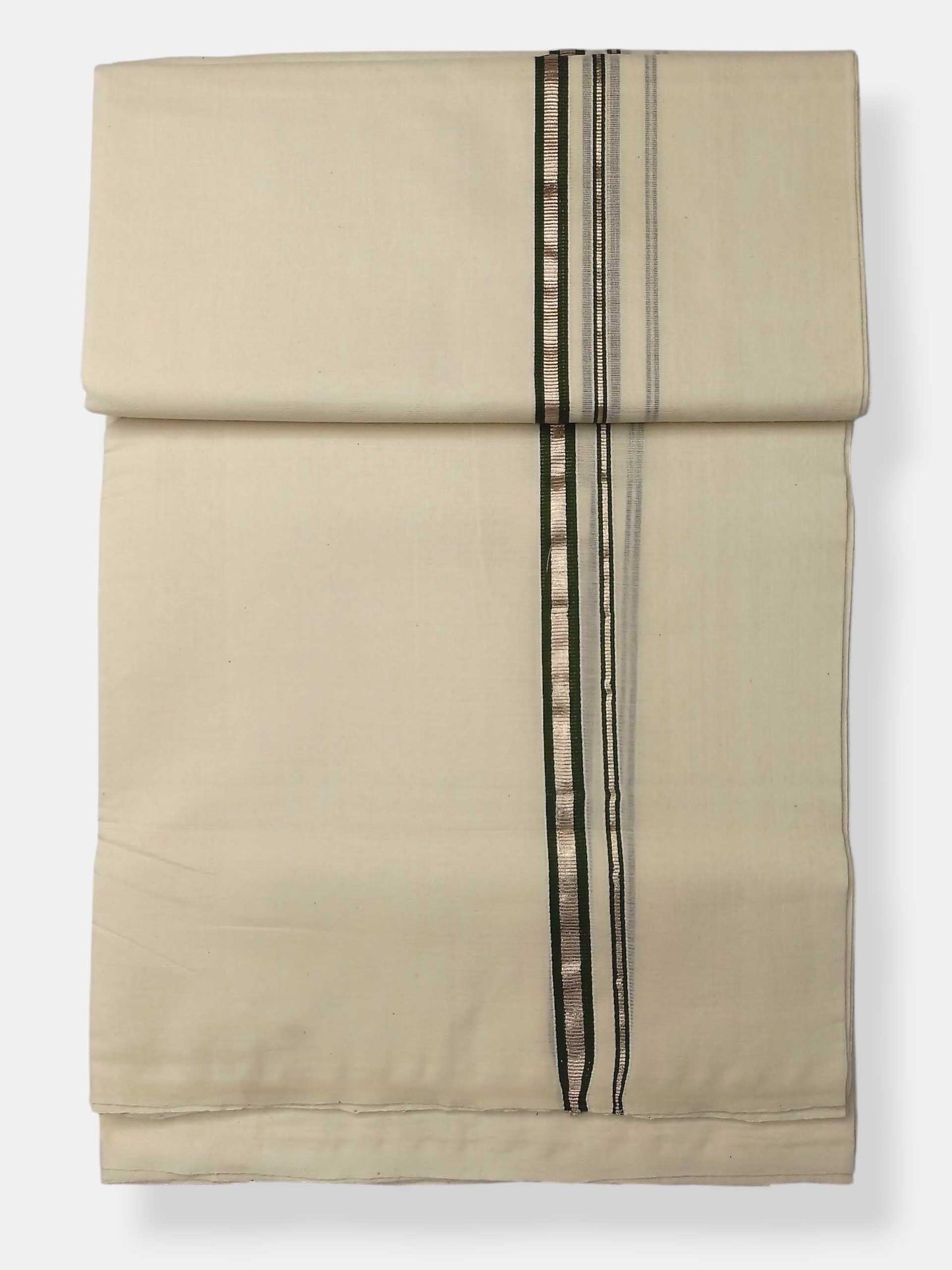 Balaramapuram Handloom Double Mundu Pure Cotton with Green Border