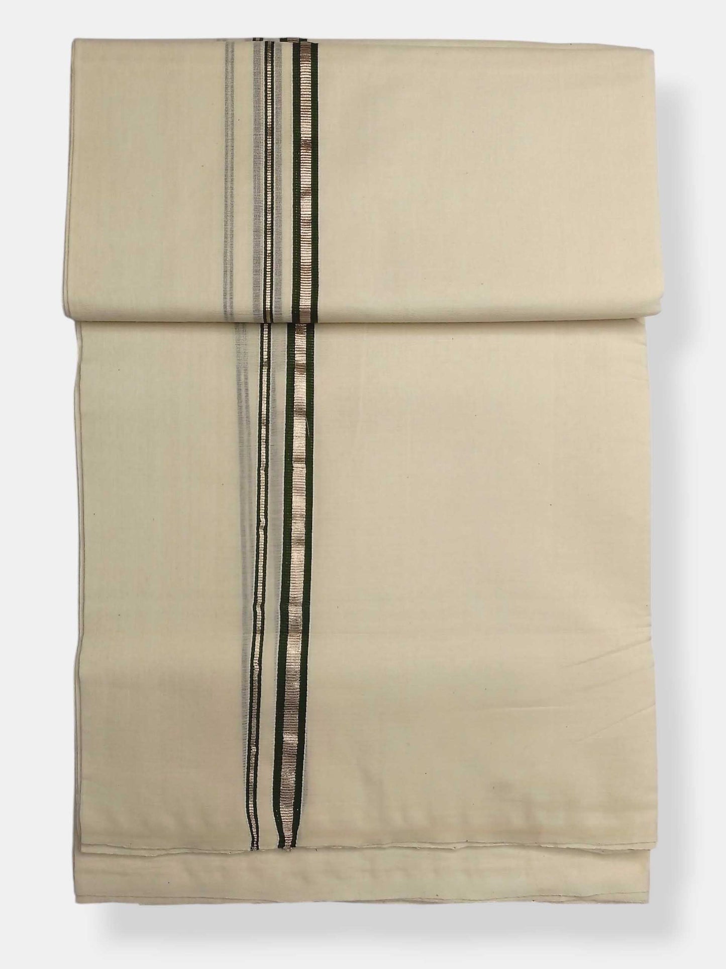 Balaramapuram Handloom Double Mundu Pure Cotton with Green Border