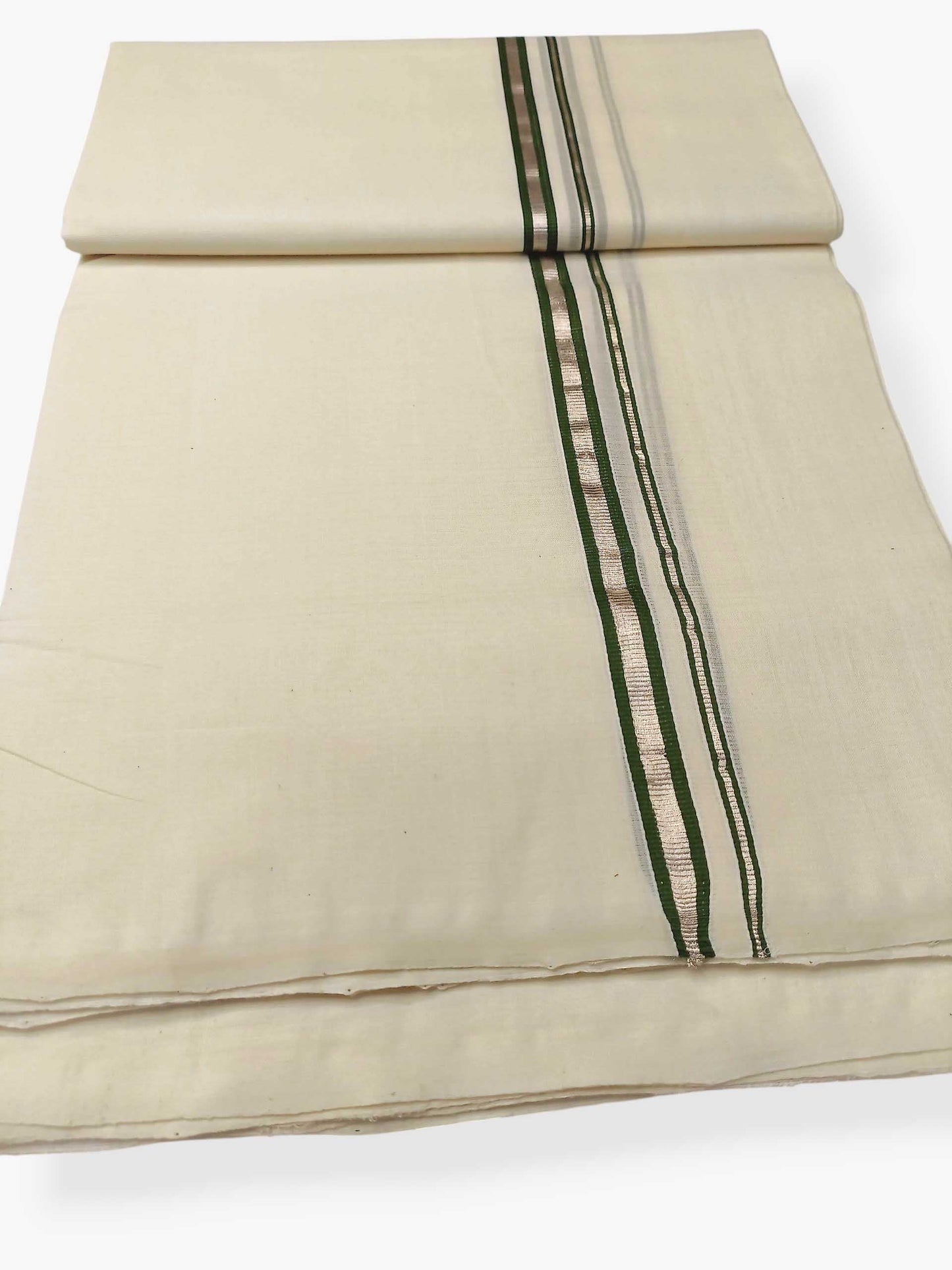 Balaramapuram Handloom Double Mundu Pure Cotton with Green Border